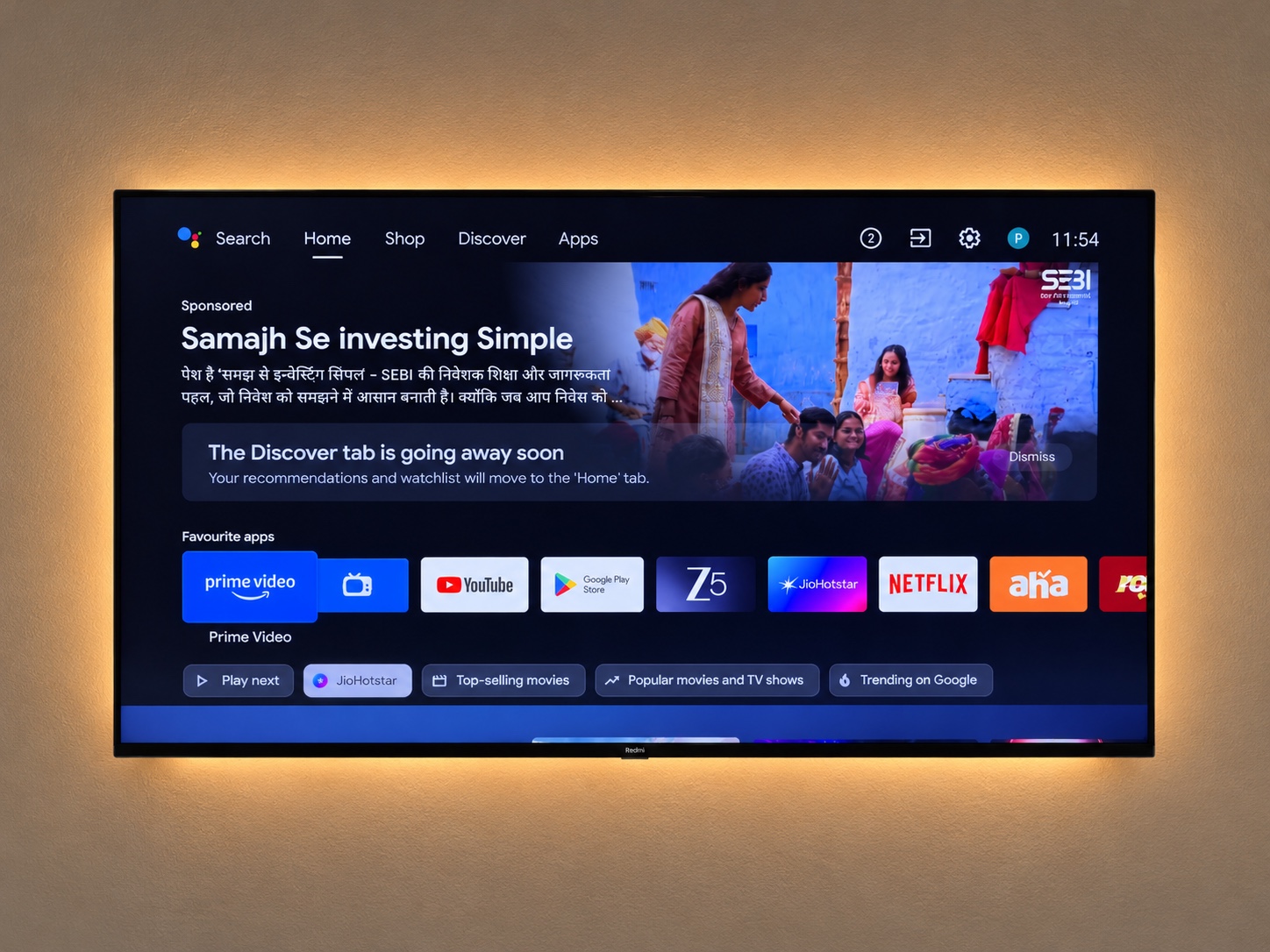 Stock Factory Smart TV Home Screen with Ads